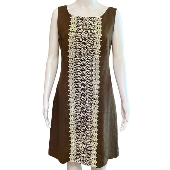 Carole Little Dresses & Skirts - NWT Carole Little Linen Brown Crochet Shift Dress Sleeveless Embroidered Sz 8